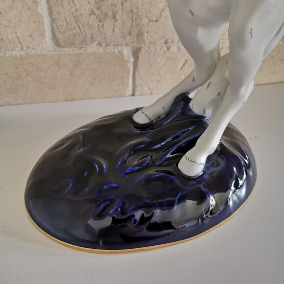 Royal Dux Rearing White Horse Cobalt Blue Base Matte Porcelain Czech Bohemia - Picture 4 of 15